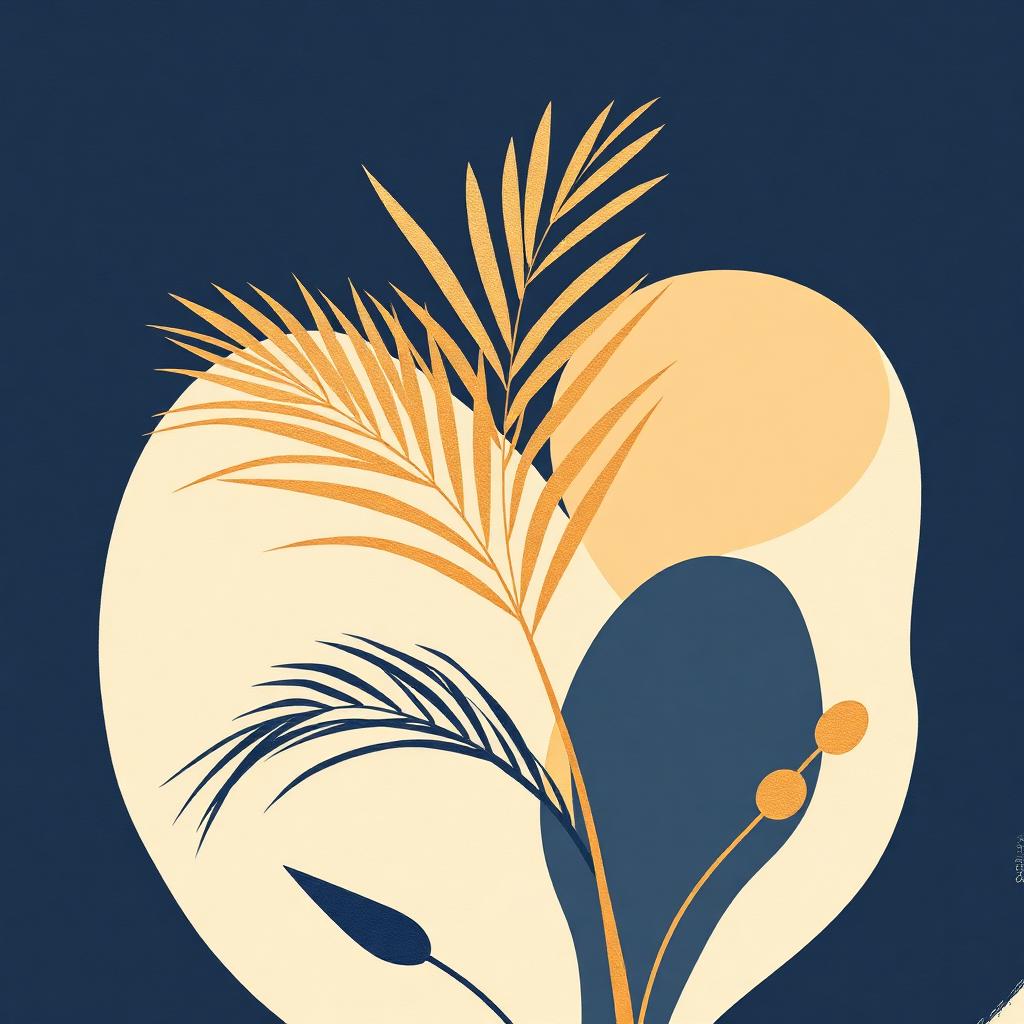 Abstract navy, gold, and cream botanical artwork — temporary placeholder until an official portrait is added.