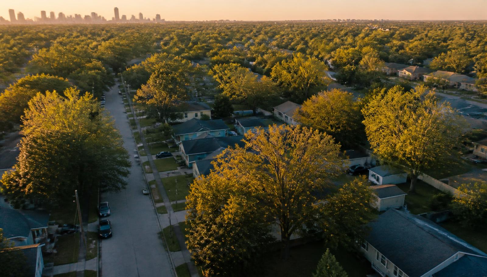 Aerial view of East Tampa at golden hour
